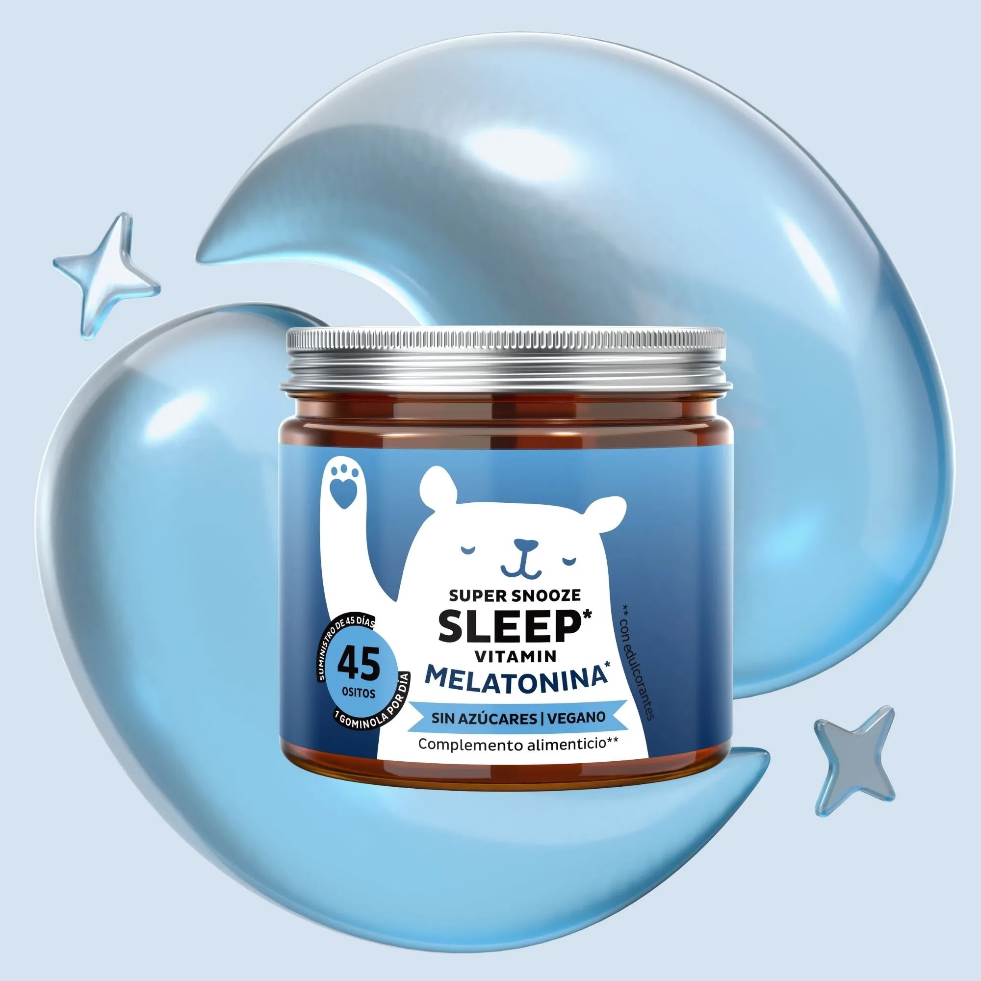 Bears with Benefits Super Snooze Sleep* – Gominolas veganas con 1 mg de melatonina y vitamina B6 para apoyar el sueño y reducir el tiempo necesario para conciliar el sueño, 45 ositos sin azúcar con sabor natural a maracuyá.