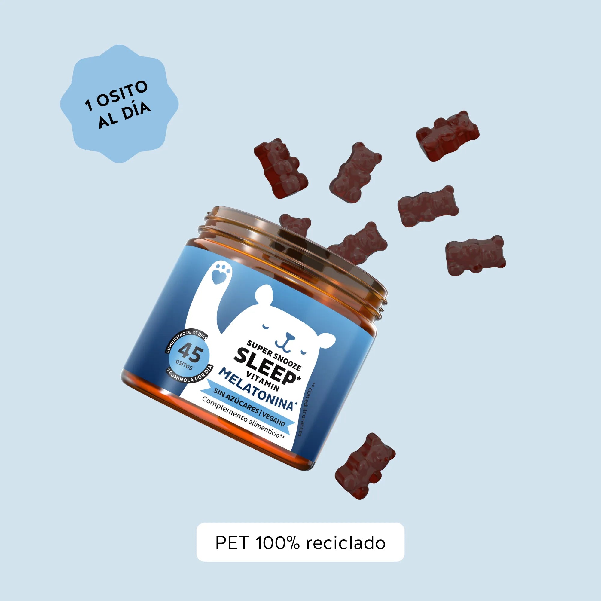 Bears with Benefits Super Snooze Sleep* – Gominolas veganas con melatonina y vitamina B6, recomendación de 1 osito al día antes de acostarse, bote de 45 unidades con sabor natural a maracuyá.