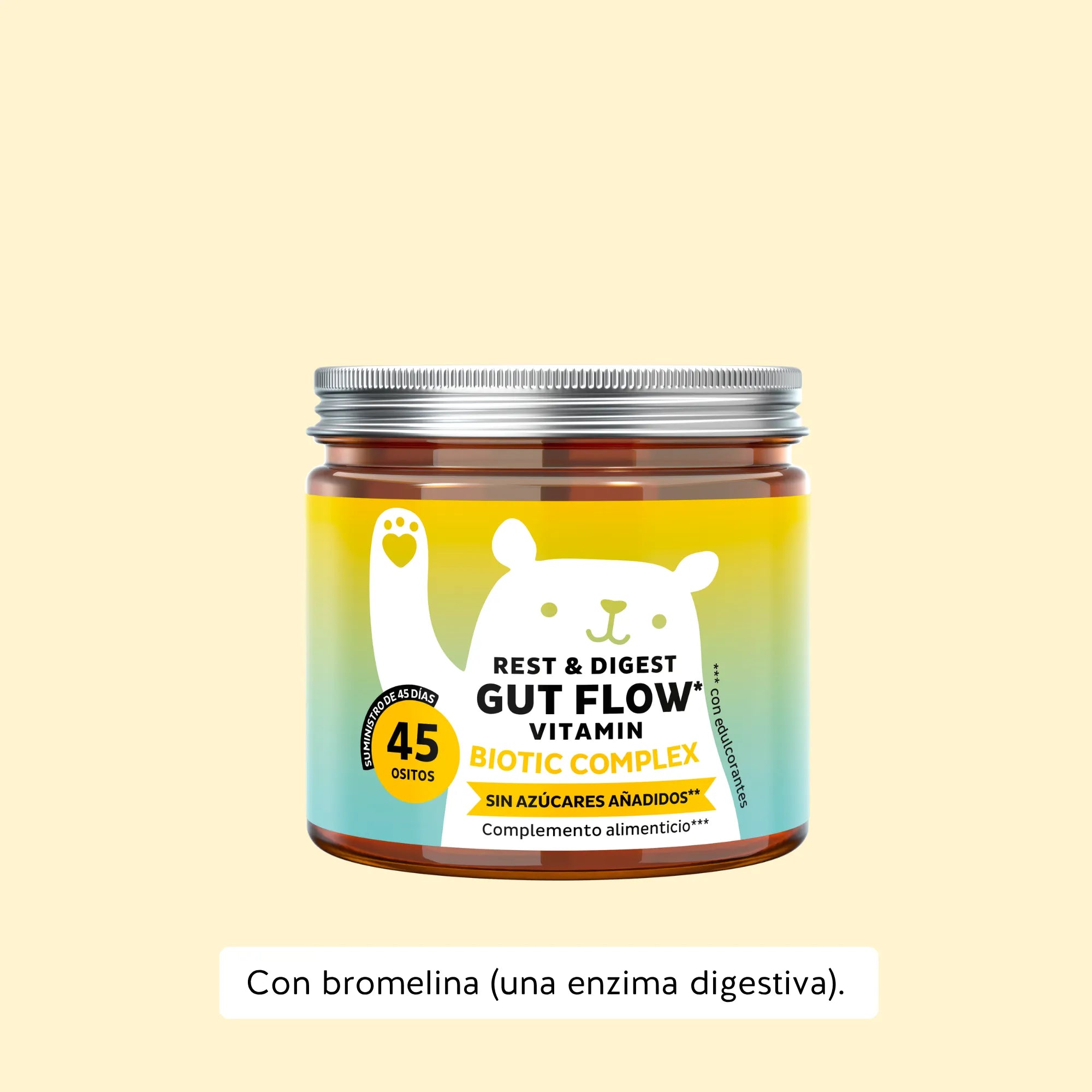 Bears with Benefits Rest & Digest Gut Flow – Gominolas probióticas para la salud digestiva y el equilibrio intestinal, con probióticos y prebióticos, 45 ositos.
