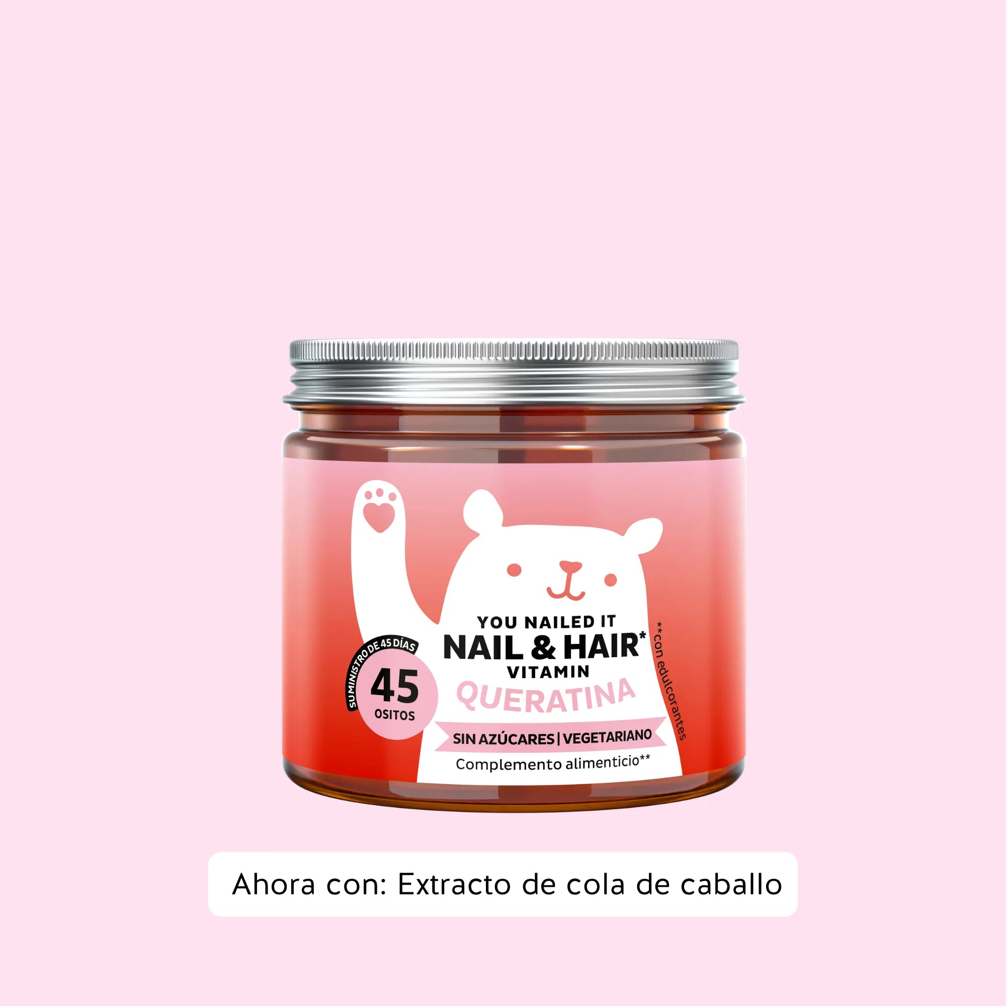 Bears with Benefits You Nailed It Nail & Hair – Gominolas vegetarianas con queratina hidrolizada, biotina y zinc para fortalecer uñas y cabello desde el interior, 45 ositos sabor melocotón.