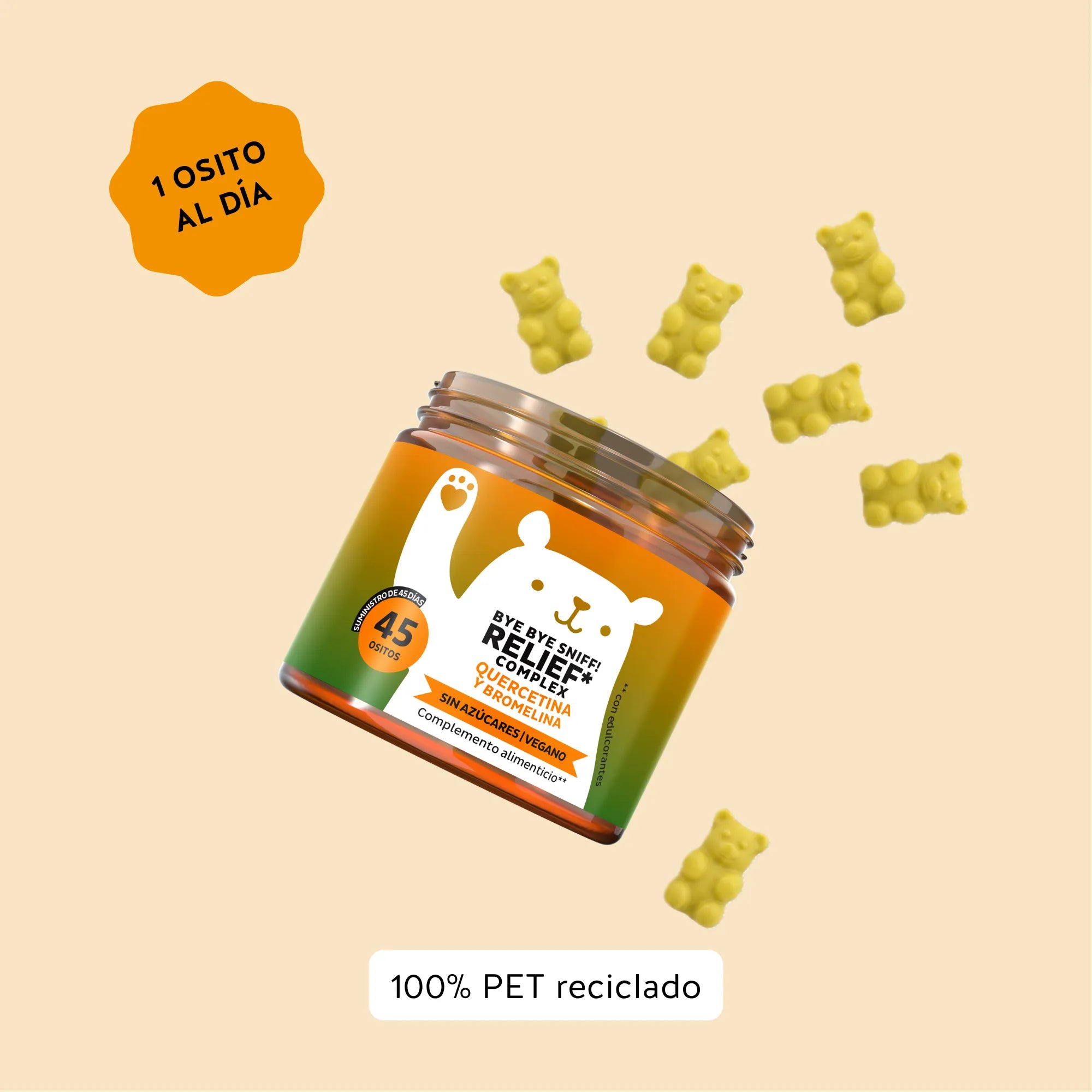 Bears with Benefits Bye bye Sniff! RELIEF* COMPLEX – Gominolas para el sistema inmunitario, recomendación de 1 osito al día, bote de 45 unidades fáciles y agradables de consumir.