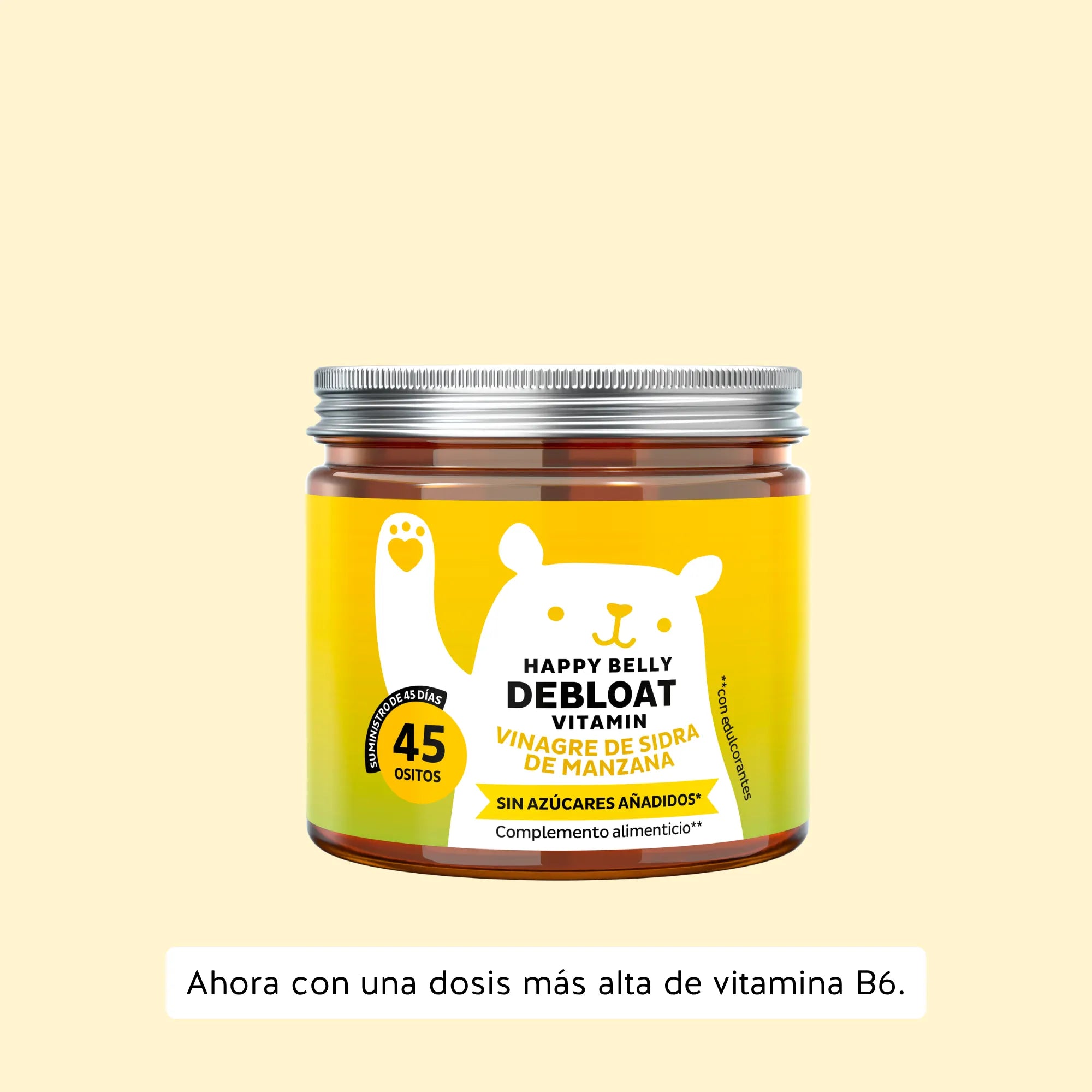 Bears with Benefits Happy Belly Debloat – Gominolas veganas con vinagre de sidra de manzana, vitaminas B6 y B12 para favorecer la digestión, apoyar el metabolismo y contribuir al bienestar digestivo diario, 45 ositos sabor manzana.