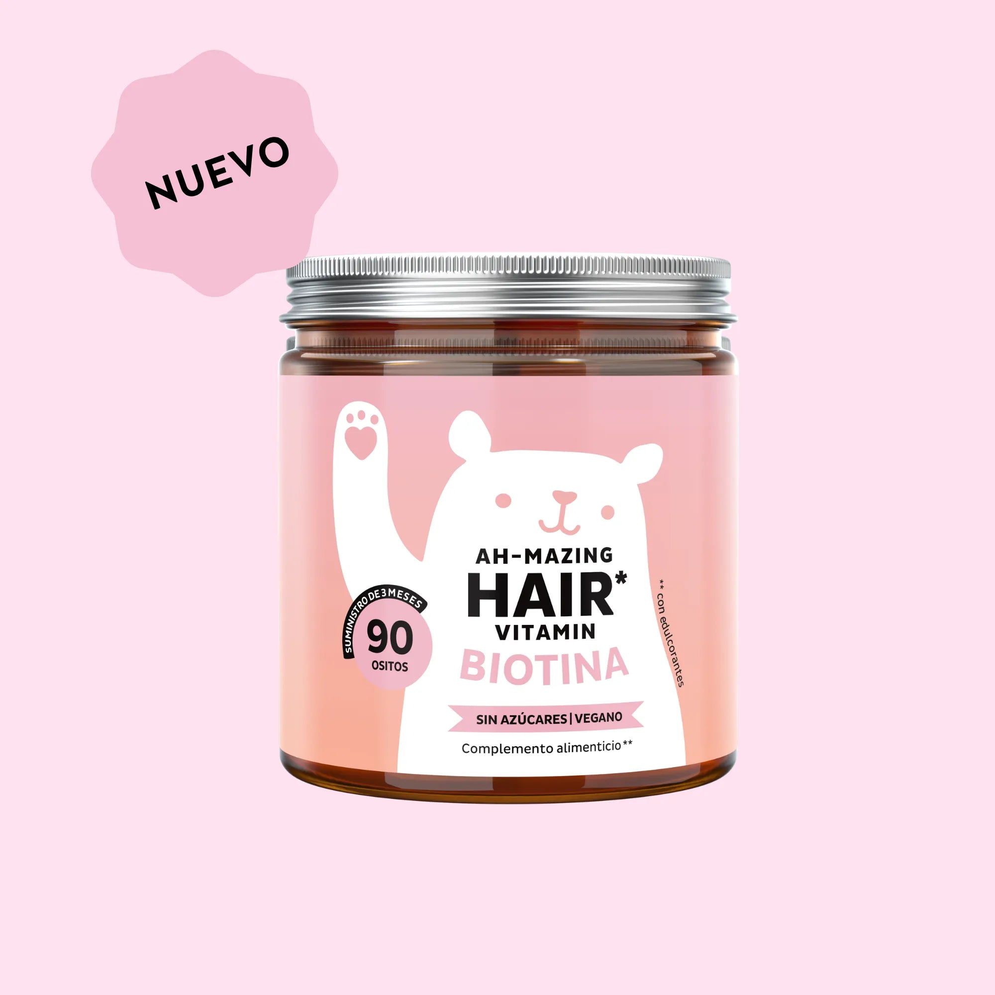 Bears with Benefits Ah-Mazing Hair – Gominolas veganas con biotina altamente dosificada, zinc y vitaminas C, E y B6 para apoyar el crecimiento y la fortaleza del cabello, la piel y las uñas, 90 ositos.