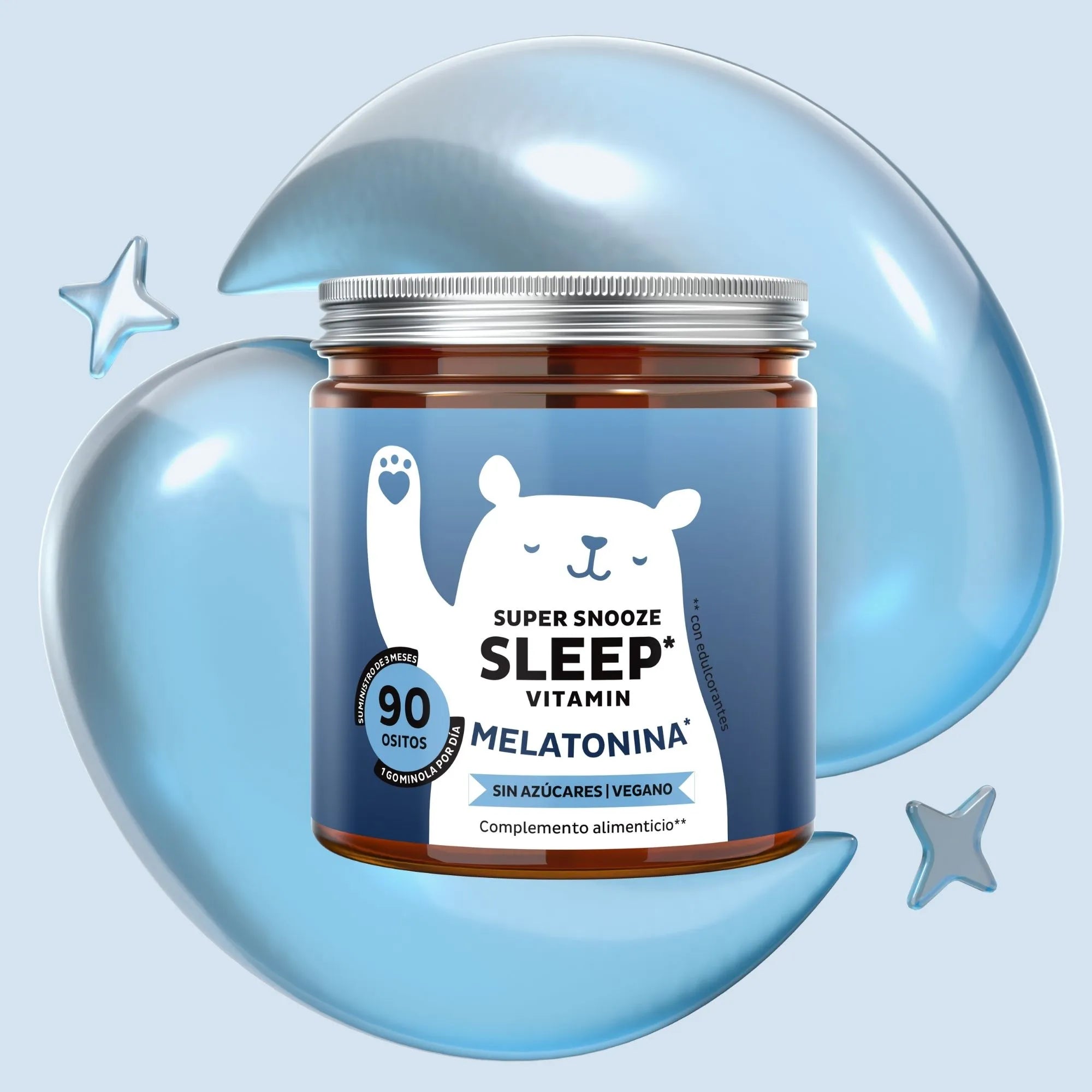 Bears with Benefits Super Snooze Sleep* – Gominolas veganas con 1 mg de melatonina y vitamina B6 para apoyar el sueño y reducir el tiempo necesario para conciliar el sueño, 90 ositos sin azúcar con sabor natural a maracuyá.