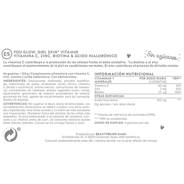 Esta foto muestra los ingredientes de You Glow, Girl Skin de Bears with Benefits.