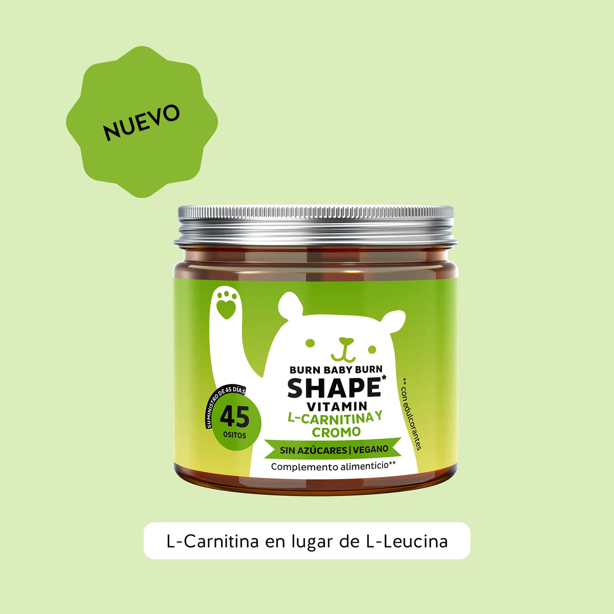 Bears with Benefits Burn Baby Burn Vitamin – Gominolas veganas sin azúcar con cromo, biotina, zinc, L-carnitina y té verde, 45 ositos sabor limón.