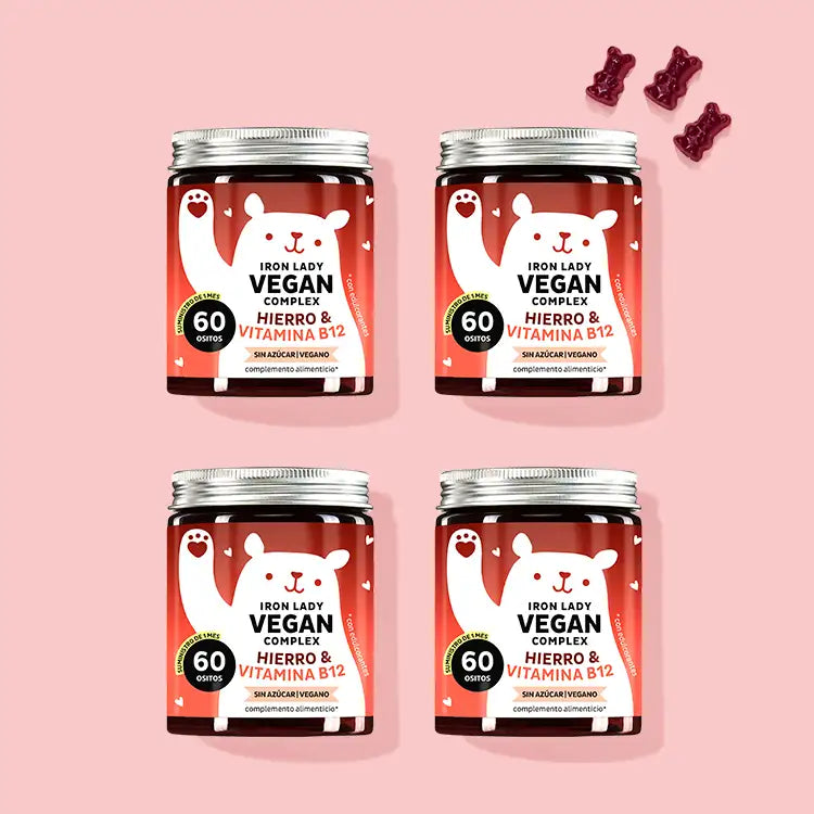 The Iron Lady Vegan Vitamins con hierro de Bears with Benefits en un curso de 4 meses.