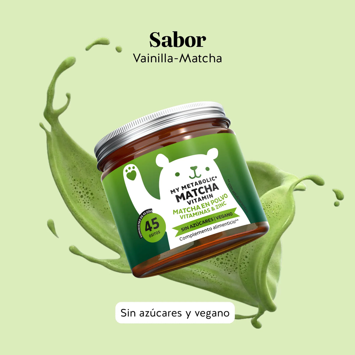Bears with Benefits My Metabolic Matcha – Gominolas de sabor natural a vainilla y matcha, agradables y fáciles de tomar en tu rutina diaria, 45 ositos.