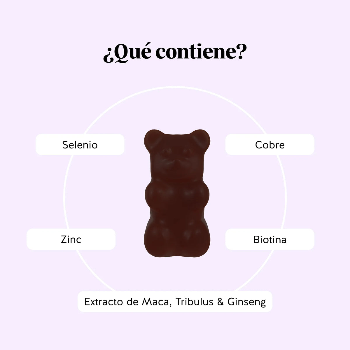 Bears with Benefits Oh Yeah Bear Libido – Qué contiene: zinc, selenio, cobre, biotina y extractos de maca, tribulus y ginseng en un osito vegano.