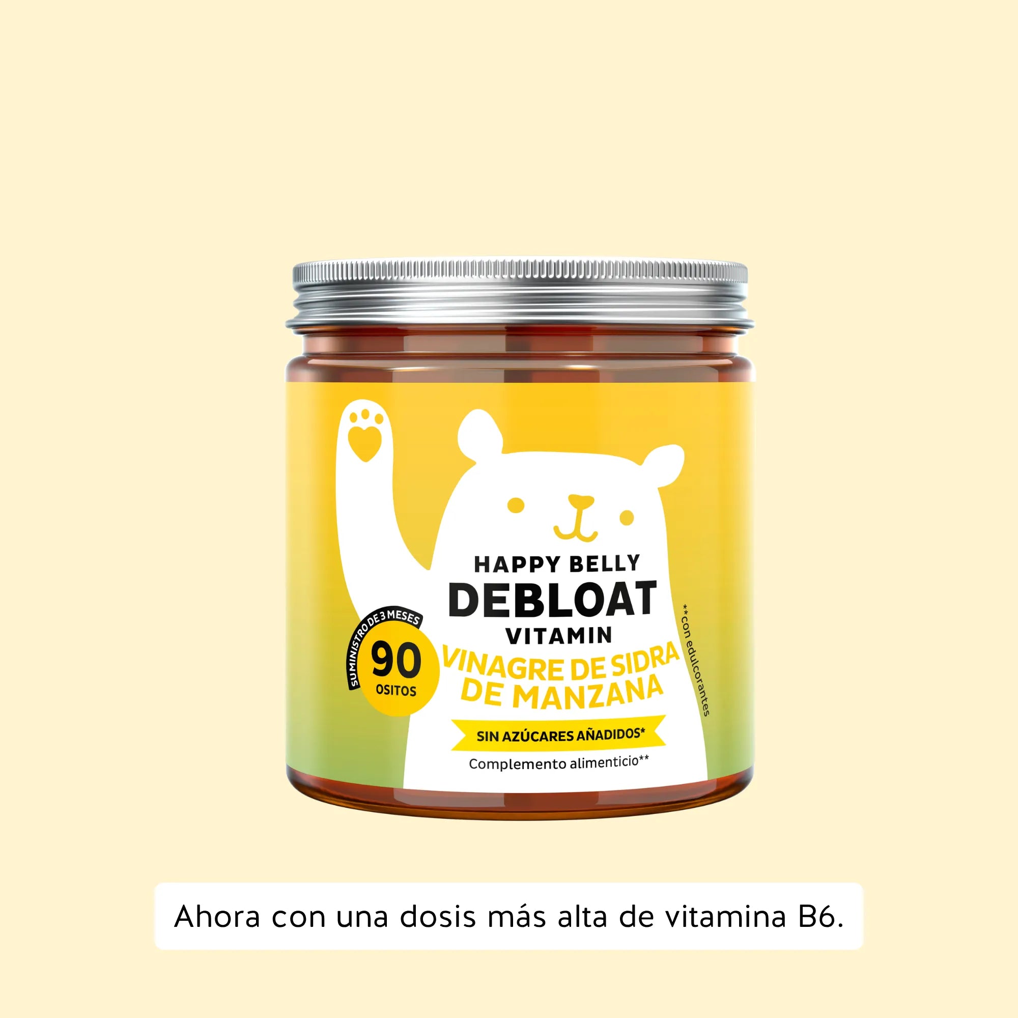 Bears with Benefits Happy Belly Debloat – Gominolas veganas con vinagre de sidra de manzana y vitaminas esenciales para apoyar la digestión, reducir la sensación de hinchazón y favorecer el bienestar general, 90 ositos sabor manzana.