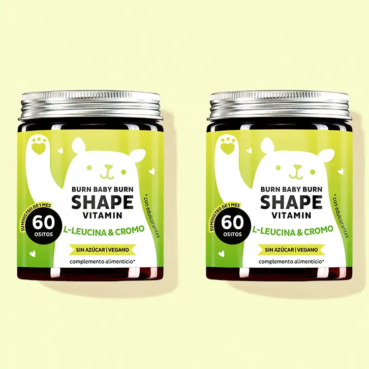 El Burn Baby Burn Shape Vitaminas con cromo, L-leucina y extracto de hoja de té verde por Bears with Benefits para el metabolismo de la grasa como una cura de 2 meses.