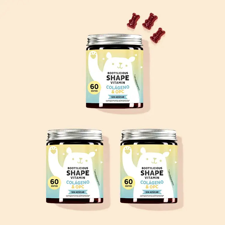 Las Vitaminas Bootylicious Shape con colágeno y OPC de Bears with Benefits como cura de 3 meses.
