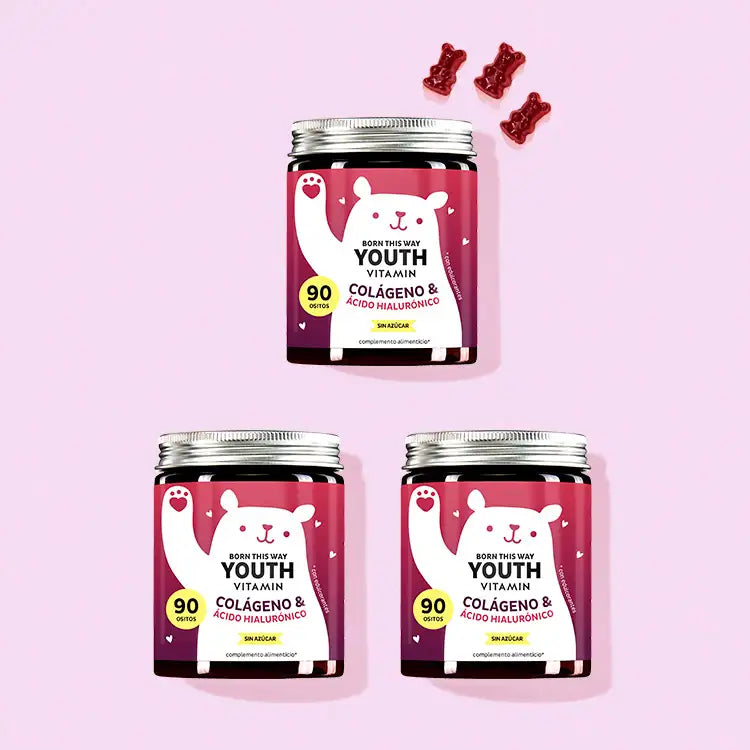 Las Vitaminas de Juventud Born This Way con Colágeno de Bears with Benefits como cura de 3 meses.