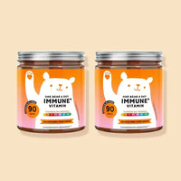 Bears with Benefits One Bear a Day Immune – Pack de 2 botes de gominolas multivitamínicas con vitaminas y propóleo, 180 ositos sabor naranja para un apoyo inmunitario prolongado.