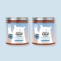 Imagen del pack de 2 botes de las vitaminas Keepin’ it Calm de Bears with Benefits, con 180 gominolas en total para un apoyo prolongado del bienestar mental.