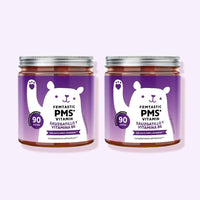 Bears with Benefits Femtastic PMS – Pack de 2 botes de gominolas para el equilibrio hormonal y el bienestar femenino, 180 ositos sabor fresa para un apoyo prolongado durante la fase premenstrual.