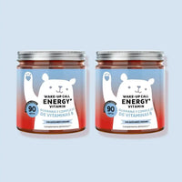Bears with Benefits Wake-Up Call Energy – Pack de 2 botes de gominolas energéticas con vitaminas B6, B12 y guaraná, 180 ositos sabor cola para un suministro prolongado de energía y vitalidad diaria.