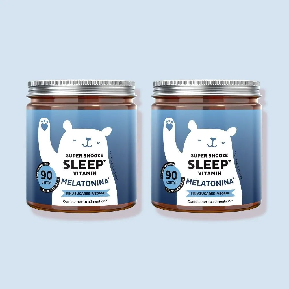 Bears with Benefits Super Snooze Sleep* – Pack de 2 botes con 180 gominolas veganas con melatonina y vitamina B6 para una rutina nocturna prolongada y apoyo diario al sueño.