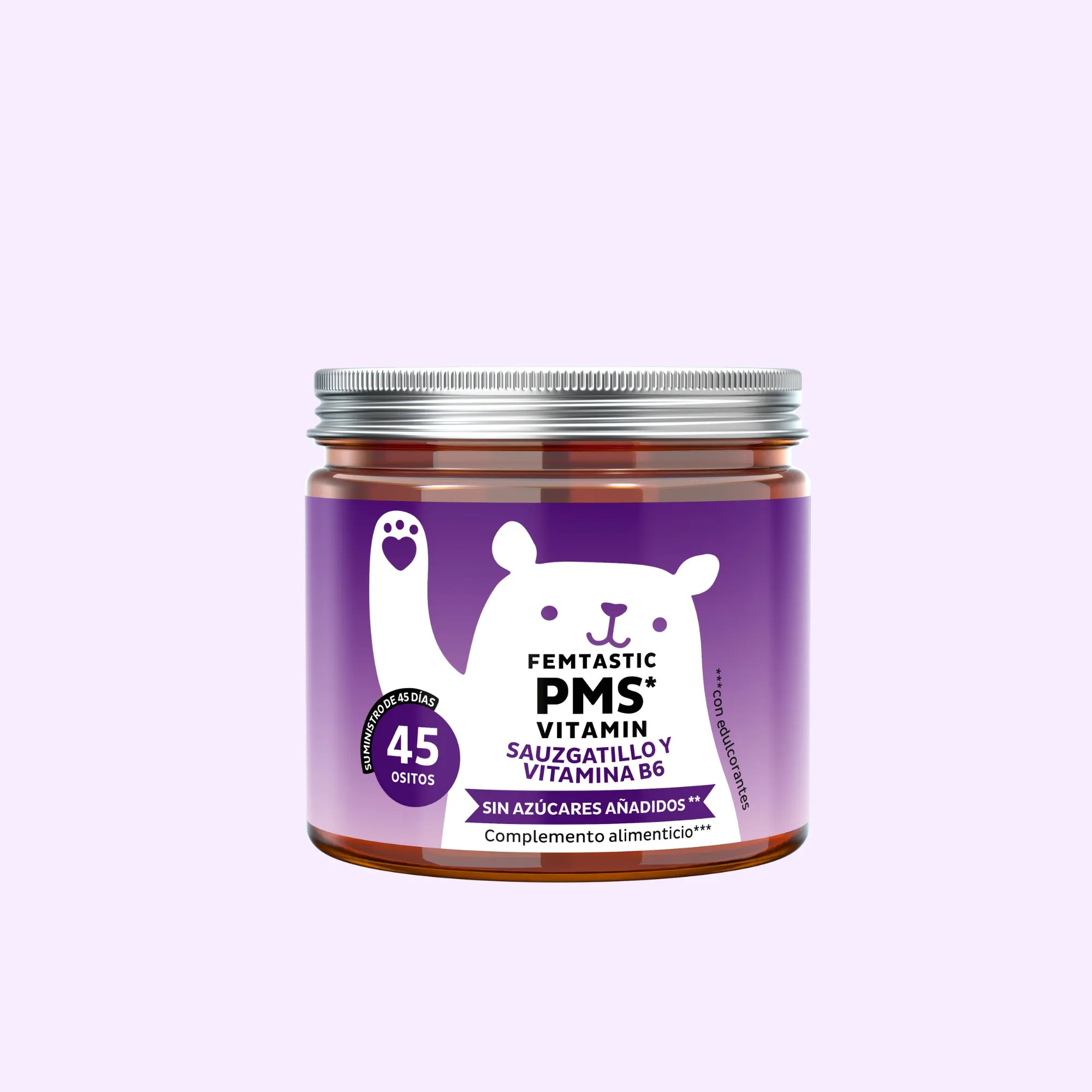 Bears with Benefits Femtastic PMS – Gominolas veganas con vitamina B6 y extractos botánicos como pimienta de monje, melisa y dong quai para apoyar el equilibrio hormonal y aliviar los síntomas premenstruales, 45 ositos sabor fresa.