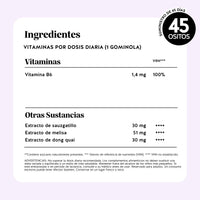 Bears with Benefits Femtastic PMS – Gominolas para el bienestar femenino con lista completa de ingredientes, vitamina B6, pimienta de monje, melisa, dong quai y valores nutricionales detallados.