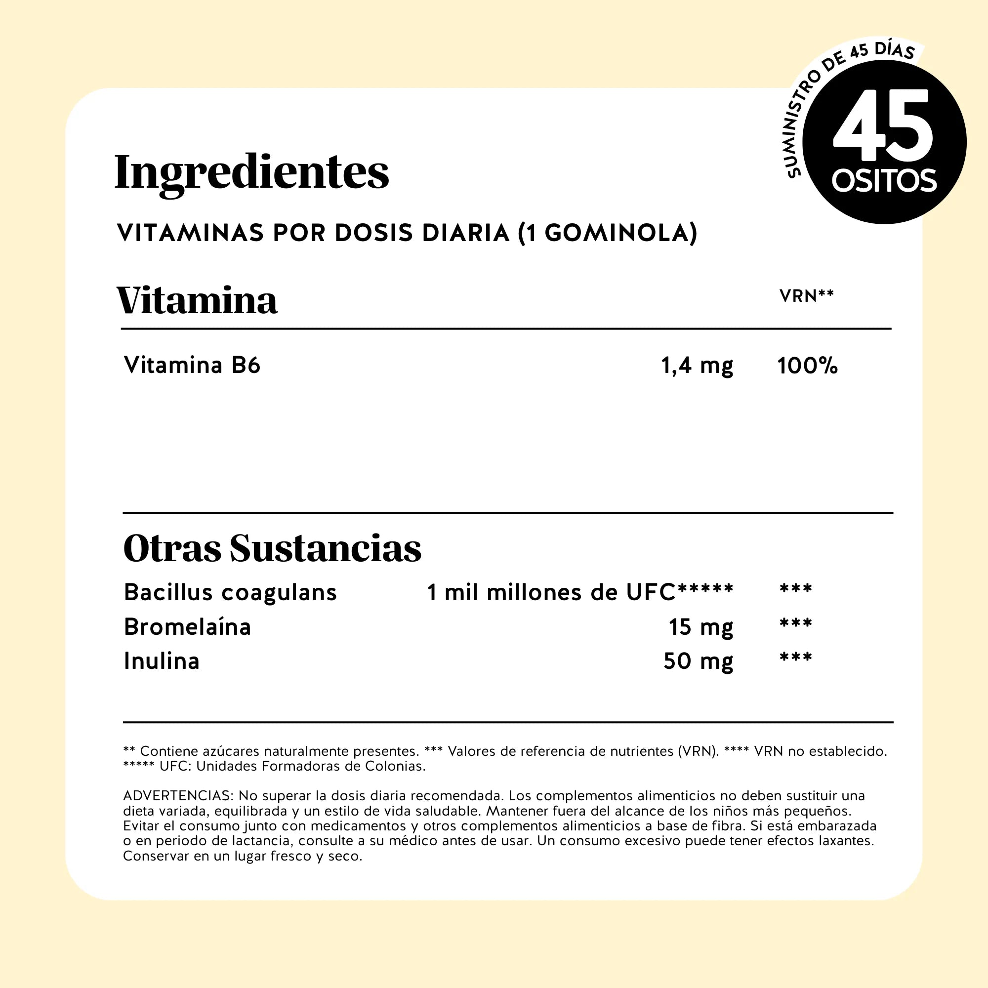 Lista completa de ingredientes del probiótico Rest & Digest Gut Flow de Bears with Benefits en formato gominola.