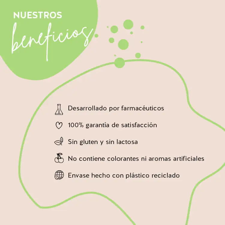 Los productos Bears with Benefits se han desarrollado con farmacéuticos, tienen una alta biodisponibilidad y no contienen gluten ni lactosa. El envase está hecho de PET reciclado y hay una garantía de satisfacción del 100%.