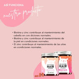 Así funcionan las Vitaminas Capilares Ah-Mazing con Biotina: Se ha demostrado que la biotina contribuye al metabolismo energético normal y al mantenimiento de la piel, el cabello y las uñas en condiciones normales.