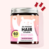 Esta foto muestra una lata del producto Ah-mazing Hair vitaminas sin azúcar con biotina de Bears with Benefits.