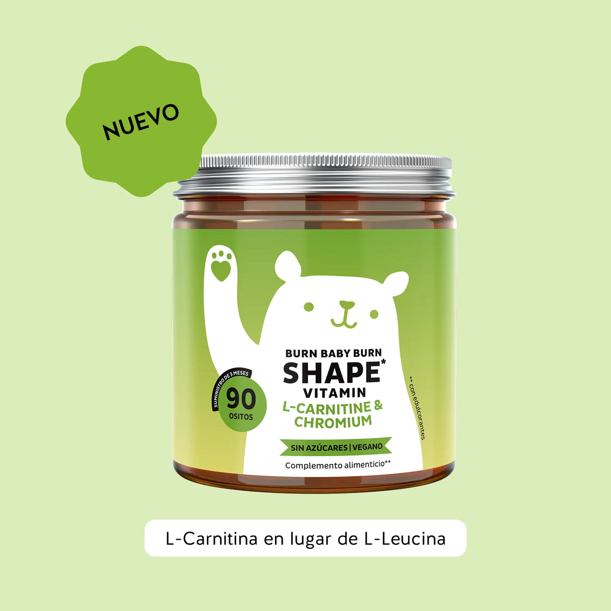 Bears with Benefits Burn Baby Burn Vitamin – Gominolas veganas sin azúcar con cromo, biotina, zinc, L-carnitina y té verde, 90 ositos sabor limón.
