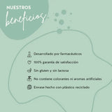 Los productos Bears with Benefits se han desarrollado con farmacéuticos, tienen una alta biodisponibilidad y no contienen gluten ni lactosa. El envase está hecho de PET reciclado y hay una garantía de satisfacción del 100%.