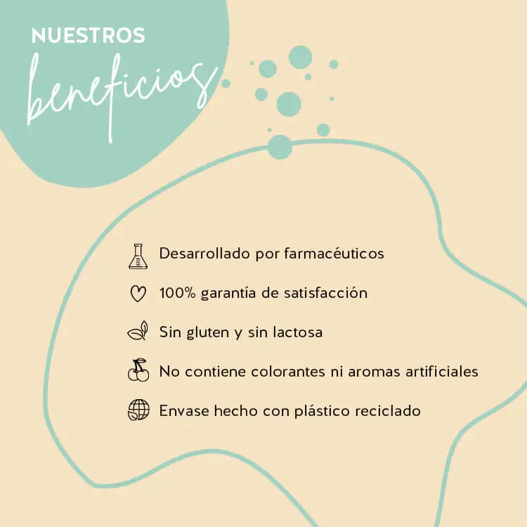 Los productos Bears with Benefits se han desarrollado con farmacéuticos, tienen una alta biodisponibilidad y no contienen gluten ni lactosa. El envase está hecho de PET reciclado y hay una garantía de satisfacción del 100%.