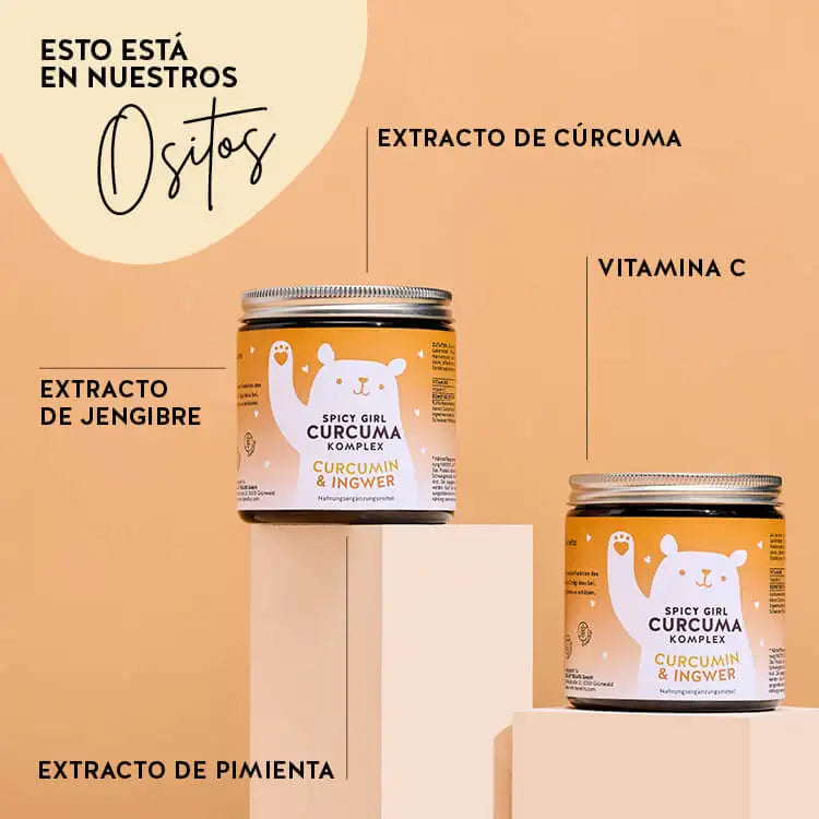 Estos ingredientes y nutrientes se encuentran en la Spicy Girl de Bears with Benefits: extracto de raíz de cúrcuma, vitamina C, jengibre y pimienta negra.