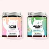 Set de 2 "Dúo para piel y cabello estresados" compuesto por las Vitaminas capilares Ah-mazing con biotina y las Vitaminas de juventud Hey Flawless con ceramidas y ácido hialurónico de Bears with Benefits.