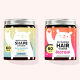 Set de 2 "El dúo de la dama y el vagabundo" compuesto por las Bootylicious Shape Vitamins con colágeno y las Ah-mazing Hair Vitamins con biotina de Bears with Benefits.
