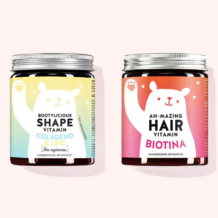 Set de 2 "El dúo de la dama y el vagabundo" compuesto por las Bootylicious Shape Vitamins con colágeno y las Ah-mazing Hair Vitamins con biotina de Bears with Benefits.