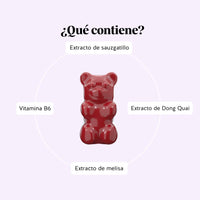 Bears with Benefits Femtastic PMS – Gominolas con vitamina B6, extracto de pimienta de monje, melisa y dong quai para apoyar la regulación hormonal y el bienestar femenino diario.