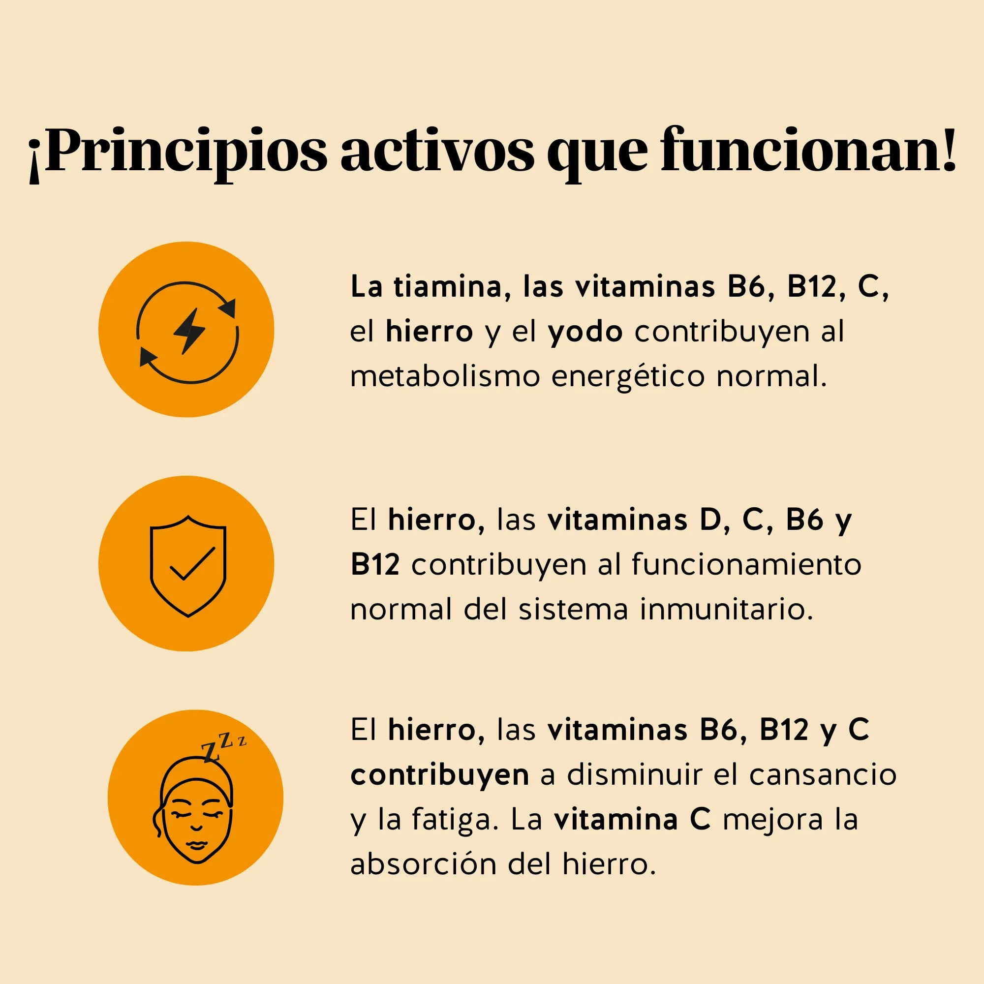 Ingredientes y beneficios de las vitaminas Queen of Iron Power de Bears with Benefits, formuladas para apoyar el metabolismo energético, reducir el cansancio y contribuir al funcionamiento normal del sistema inmunitario.