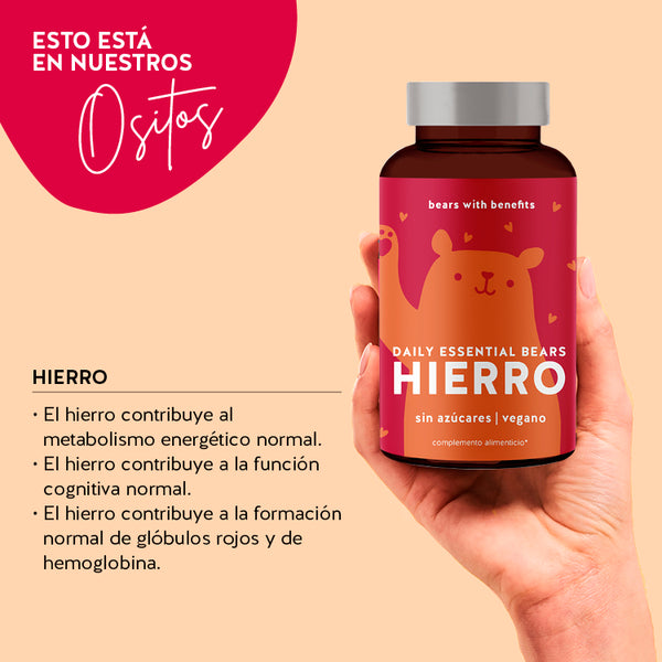 Esta imagen muestra los ingredientes del producto Daily Essential Bears con hierro de Bears with Benefits.