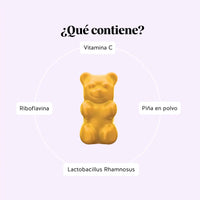 Bears with Benefits Intimate Balance Flora – Gominolas con vitamina C, vitamina B2, Lactobacillus rhamnosus y extracto natural de piña para apoyar la flora íntima y el bienestar femenino diario.