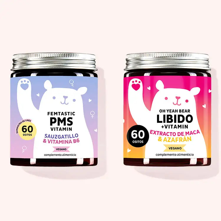Set de 2 'Kit de equilibrio hormonal y bienestar' compuesto por las vitaminas: Femtastic PMS con Agnocasto y vitamina B6 y Oh Yeah Bear Libido con extracto de maca de Bears with Benefits.