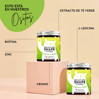 Estos ingredientes y nutrientes están en las vitaminas Burn Baby Burn Shape de Bears with Benefits: biotina, zinc, cromo, L-leucina y extracto de hoja de té verde.
