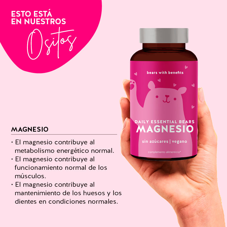 Esta imagen muestra los ingredientes del producto Daily Essential Bears con magnesio de Bears with Benefits.
