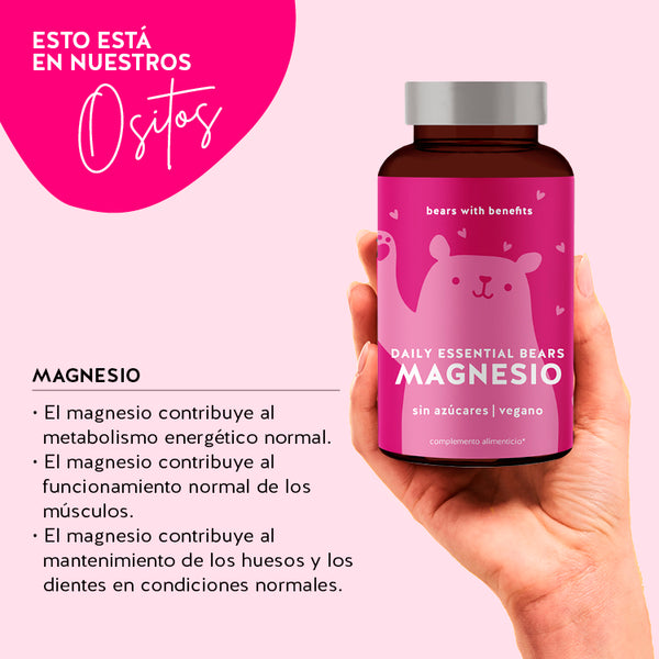 Esta imagen muestra los ingredientes del producto Daily Essential Bears con magnesio de Bears with Benefits.