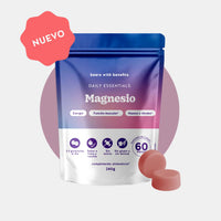 Bears with Benefits Daily Essentials Magnesio – Gominolas veganas con magnesio para función muscular, energía y huesos, 60 piezas sin azúcar con sabor natural a fresa y vainilla.