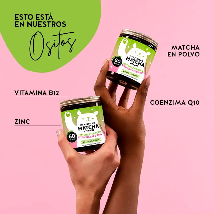 Ingredientes de el producto My Metabolic Matcha para más energía y acelerar el metabolismo. Contiene polvo de matcha, zinc y vitamina B12.