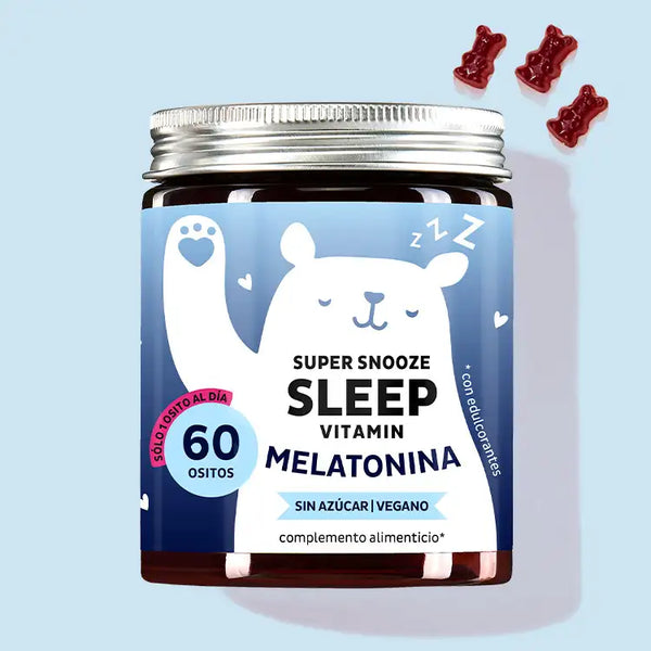 Esta foto muestra una lata del producto Super Snooze Sleep with Melatonin por Bears with Benefits.