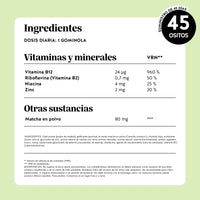 Bears with Benefits My Metabolic Matcha – Gominolas con lista completa de ingredientes, matcha en polvo, vitaminas del grupo B, zinc y valores nutricionales detallados.