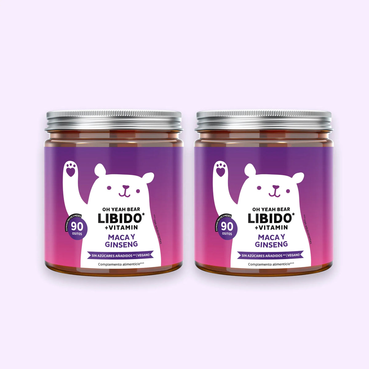 Bears with Benefits Oh Yeah Bear Libido – Pack ahorro con 2 botes de 90 gominolas veganas con zinc, maca y ginseng.