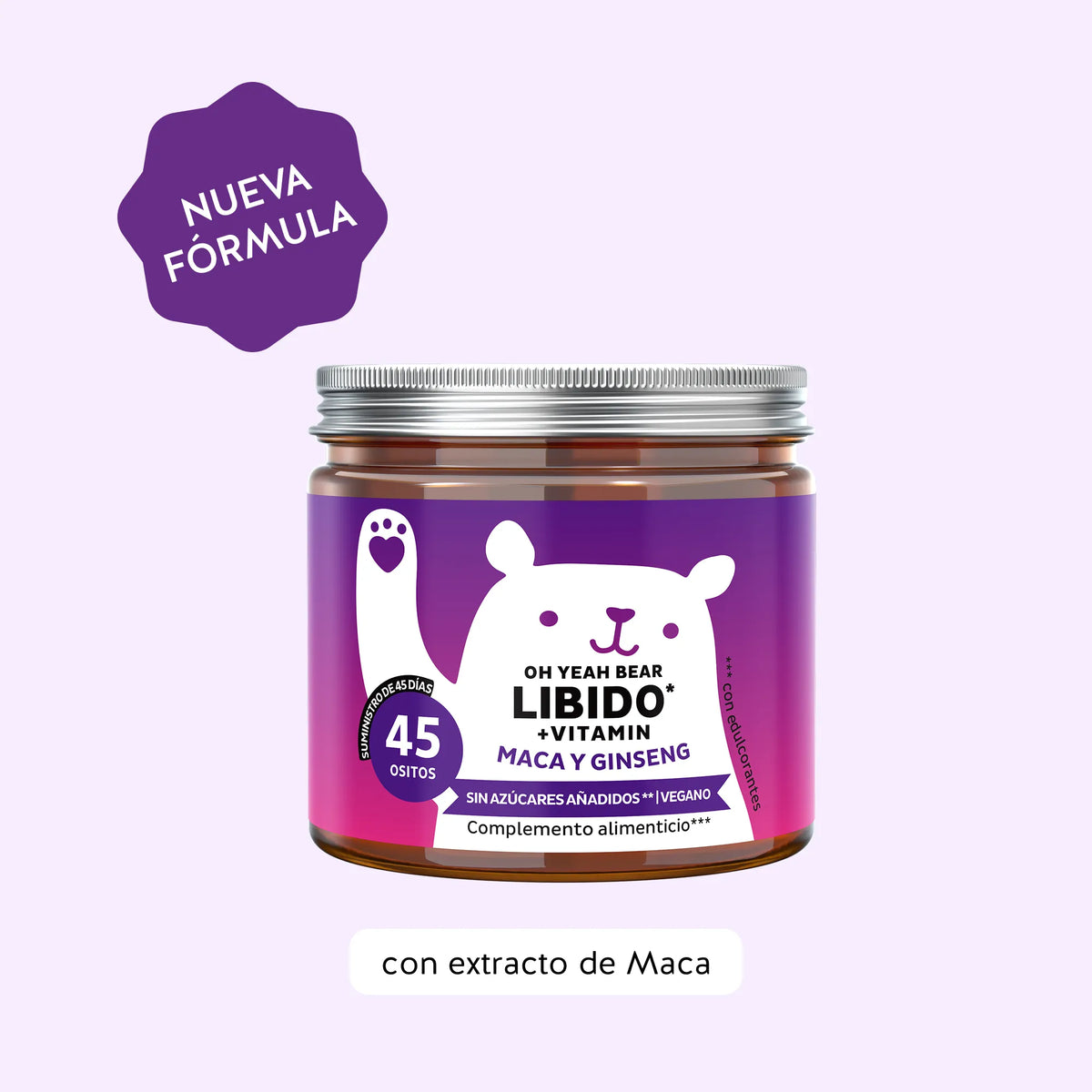 Bears with Benefits Oh Yeah Bear Libido – Gominolas veganas con zinc para la fertilidad normal, nueva fórmula con extracto de ginseng, 45 ositos sabor naranja y melocotón