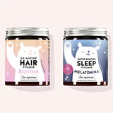 Lote de 2 "Pack de la bella durmiente" compuesto por la Super Snooze Sleep Vitamin con melatonina y la Ah-mazing Hair Vitamin sin azúcar con biotina de Bears with Benefits.